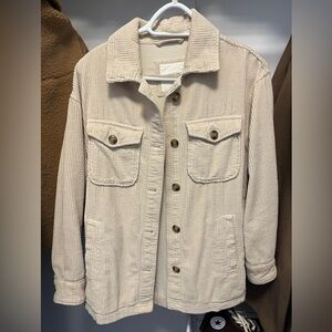 aerie Beige Oversized Corduroy Shacket